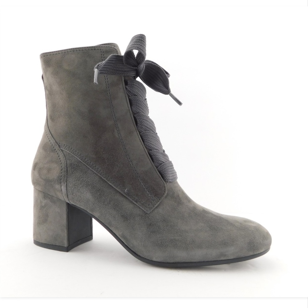New PAUL GREEN Gray Suede Leather Victorian Lace-up  Block Heel Bootie 7UK/9.5
